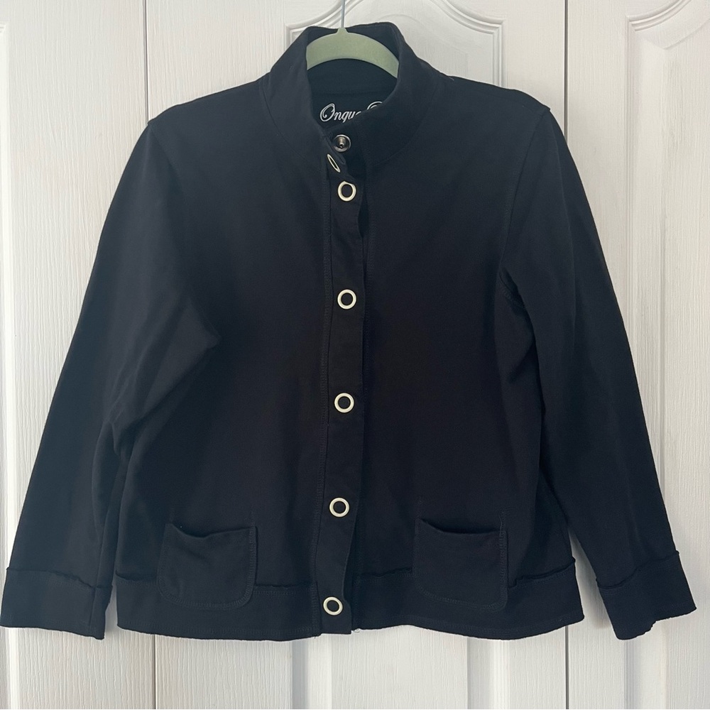 Onque Petite L Snap Up Black Cotton Jacket Y2K. High neck